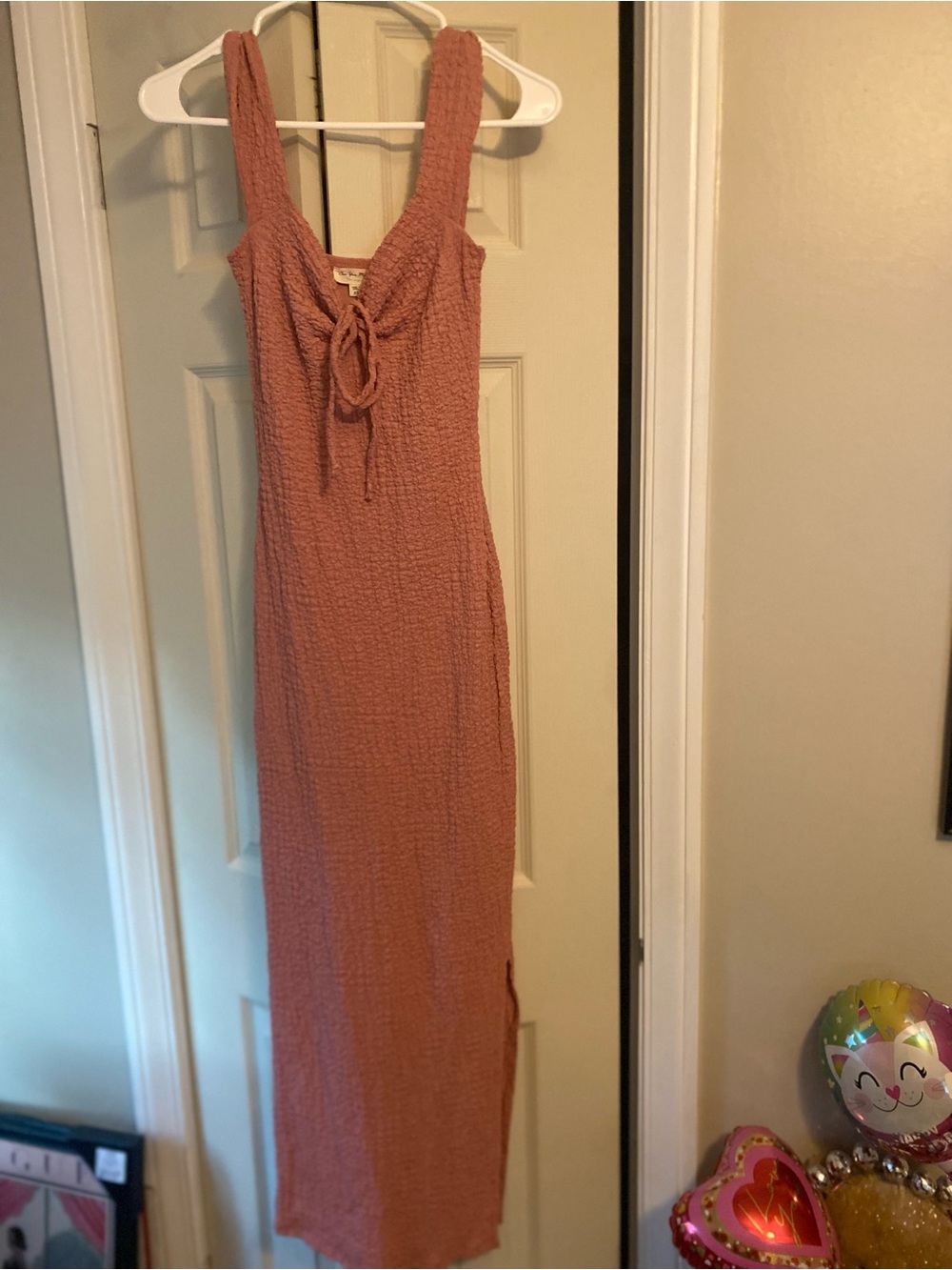 See You Monday Dusty Rose Textured Tie-Front Maxi Dress